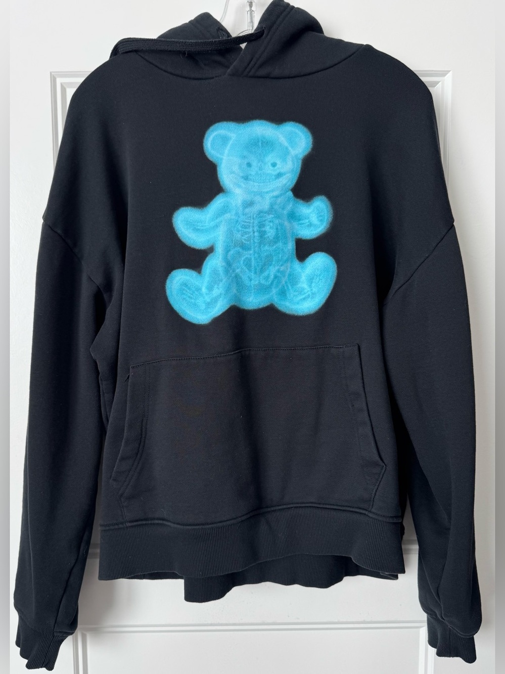 Forever 21 Men Black Blue X-Ray Teddy Bear Graphic Hoodie XL Oversized Unisex